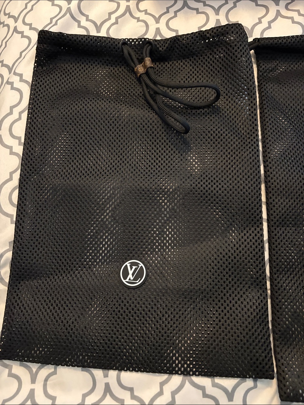 Louis Vuitton 2 Black Mesh Drawstring Pouch with LV Badge